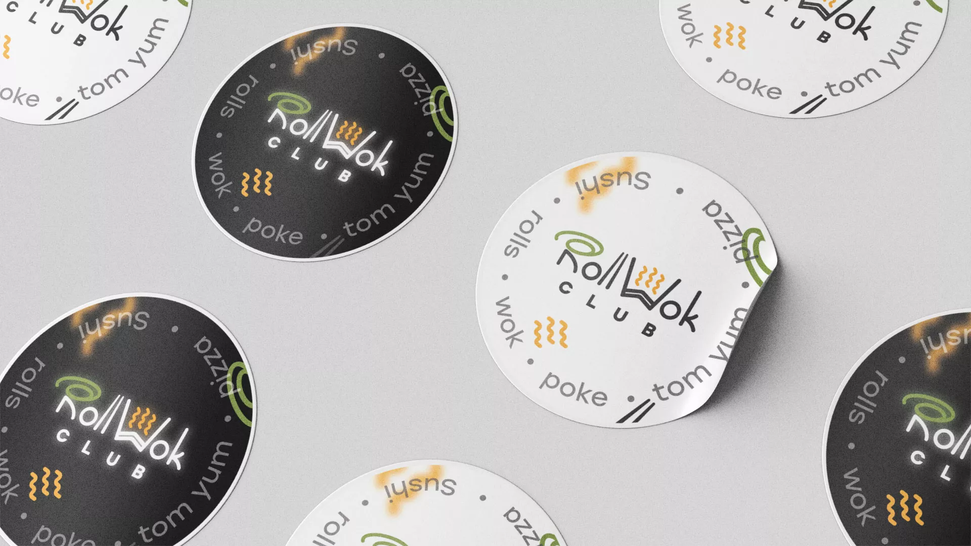 Разработка наклеек для суши-бара «Roll Wok Club» в Альметьевске
